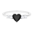 Heart Shape Created Black Diamond Solitaire Promise Ring with Diamond Lab Created Black Diamond - ( AAAA ) - Quality - Rosec Jewels