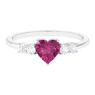 Heart Shape Pink Tourmaline Solitaire Promise Ring with Diamond Pink Tourmaline - ( AAA ) - Quality - Rosec Jewels