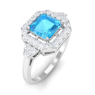 Asscher Cut Swiss Blue Topaz Engagement Ring with Diamond Halo Swiss Blue Topaz - ( AAA ) - Quality - Rosec Jewels