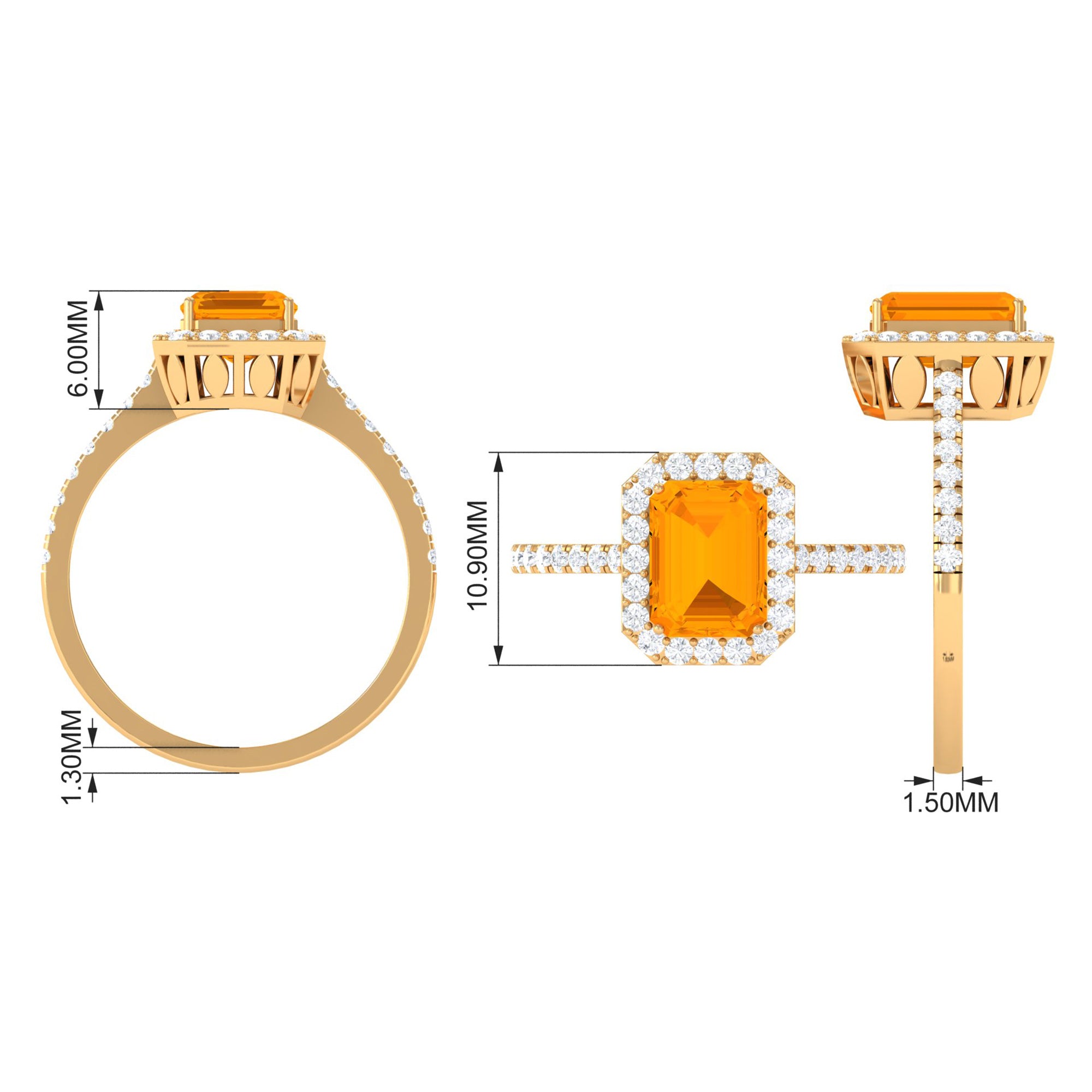 Emerald Cut Fire Opal Simple Engagement Ring with Diamond Halo Fire Opal - ( AAA ) - Quality - Rosec Jewels