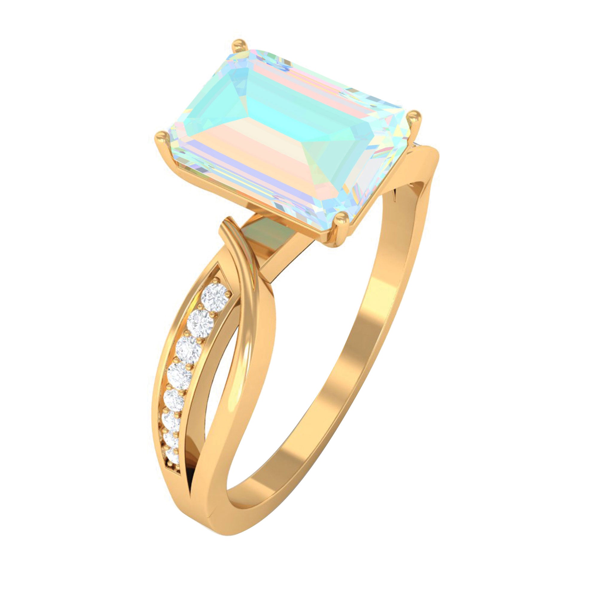 Infinity Shank Emerald Cut Ethiopian Opal Engagement Ring with Diamond Ethiopian Opal - ( AAA ) - Quality - Rosec Jewels