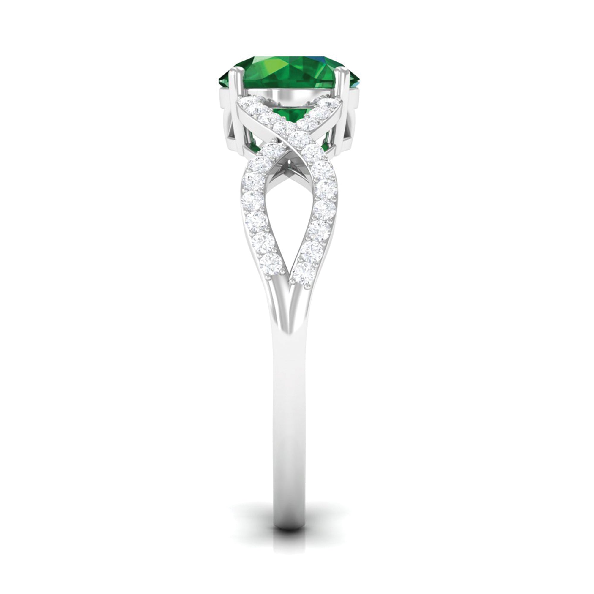 Created Emerald Infinity Engagement Ring With Diamond Accent Lab Created Emerald - ( AAAA ) - Quality - Rosec Jewels