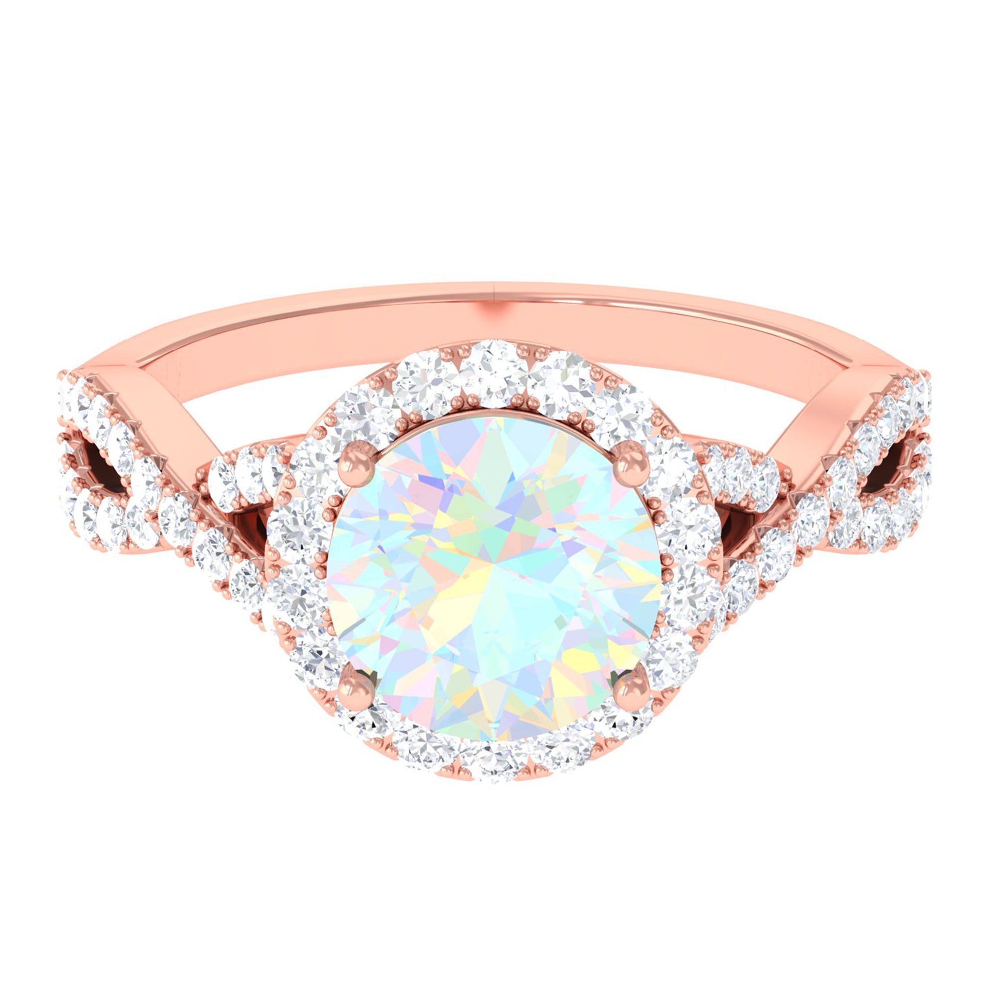 3 CT Ethiopian Opal Crossover Engagement Ring with Moissanite Halo Ethiopian Opal - ( AAA ) - Quality - Rosec Jewels