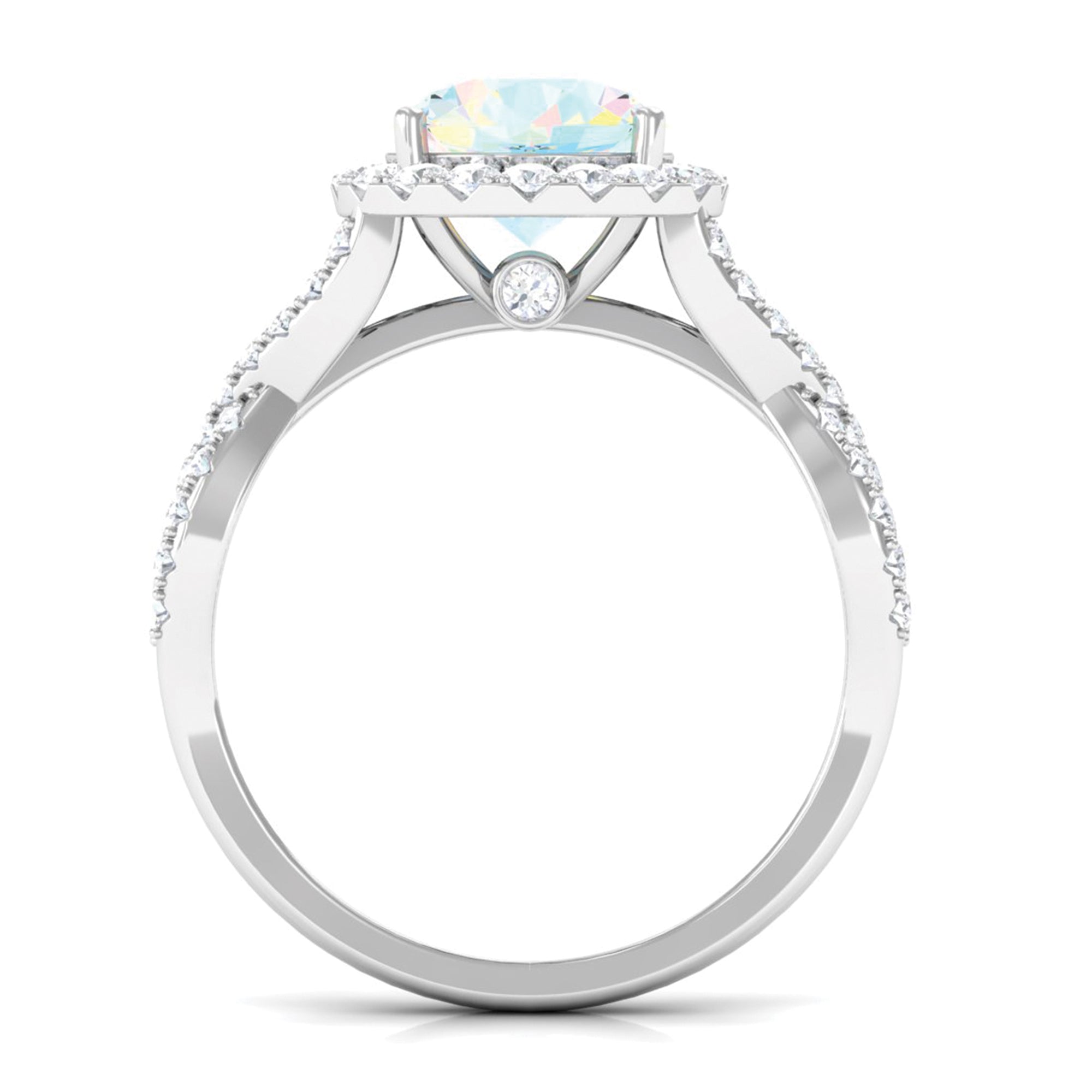 3 CT Ethiopian Opal Crossover Engagement Ring with Moissanite Halo Ethiopian Opal - ( AAA ) - Quality - Rosec Jewels