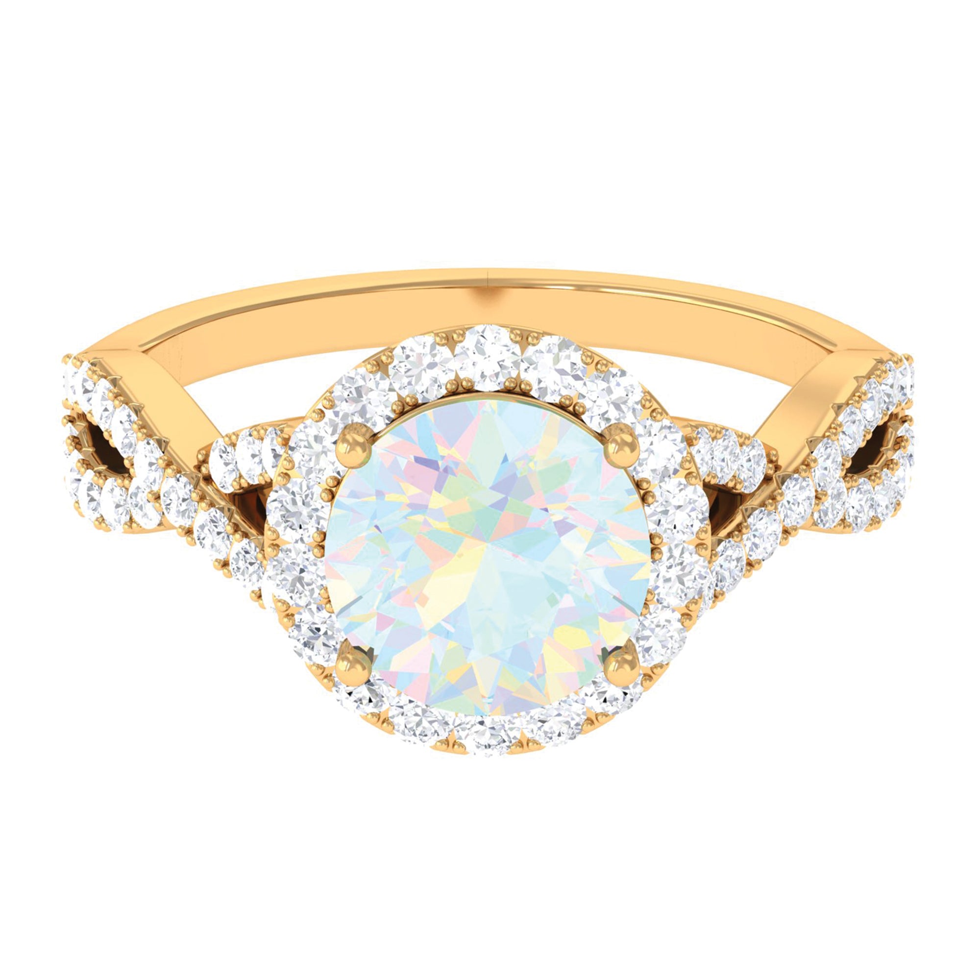 3 CT Ethiopian Opal Crossover Engagement Ring with Moissanite Halo Ethiopian Opal - ( AAA ) - Quality - Rosec Jewels