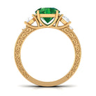 Round Created Emerald and Moissanite Art Deco Engagement Ring in Gold Lab Created Emerald - ( AAAA ) - Quality - Rosec Jewels