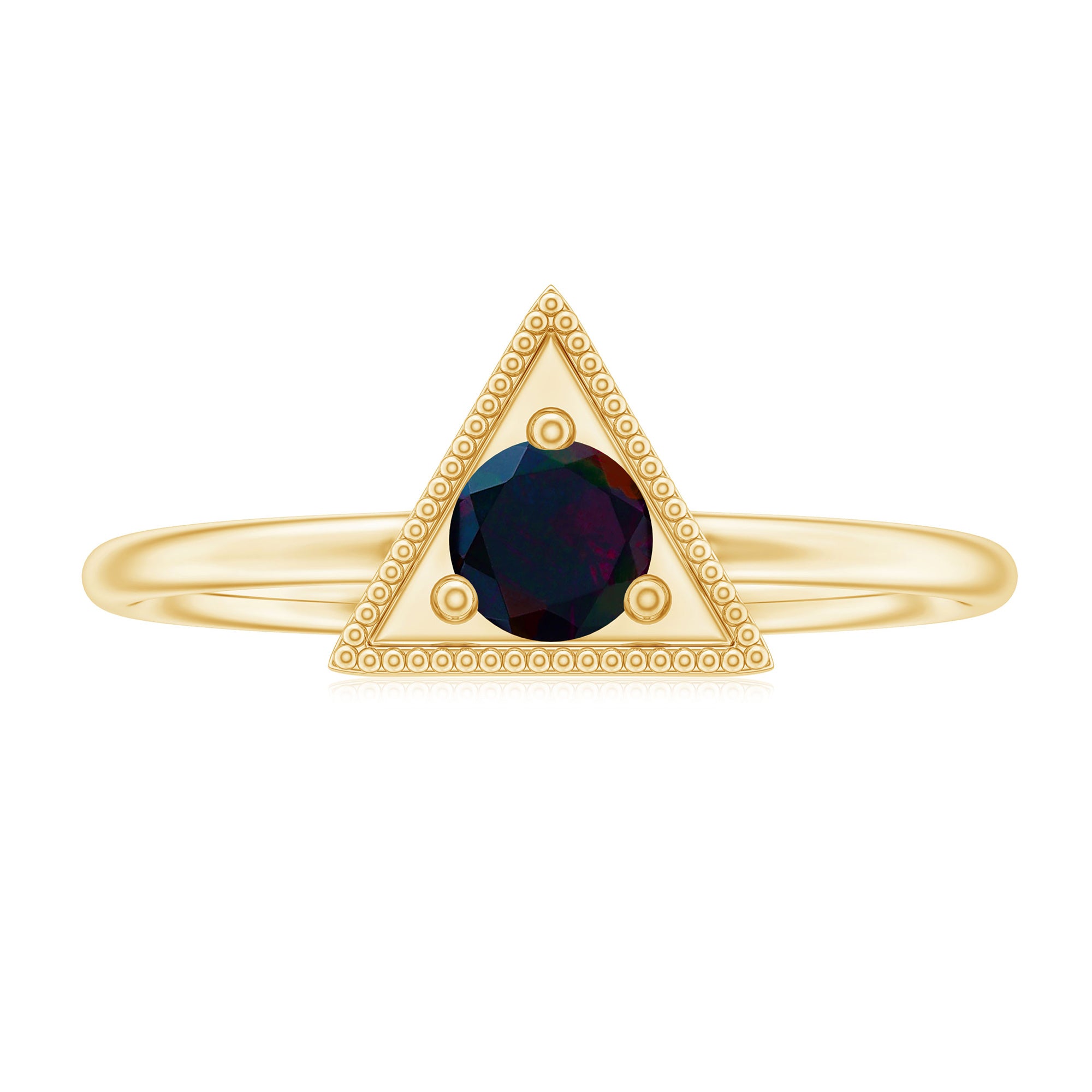 1/4 CT Round Black Opal Gold Triangle Minimal Promise Ring Black Opal - ( AAA ) - Quality - Rosec Jewels