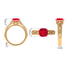 Cushion Cut Lab Grown Ruby Floral Engagement Ring with Diamond Lab Created Ruby - ( AAAA ) - Quality - Rosec Jewels