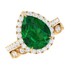 Pear Shape Created Emerald and Diamond Designer Wedding Ring Set Lab Created Emerald - ( AAAA ) - Quality - Rosec Jewels