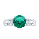 Solitaire Created Emerald Flower Engagement Ring with Diamond Lab Created Emerald - ( AAAA ) - Quality - Rosec Jewels