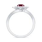 Real Ruby and Diamond Flower Ring with Bypass Shank Ruby - ( AAA ) - Quality - Rosec Jewels