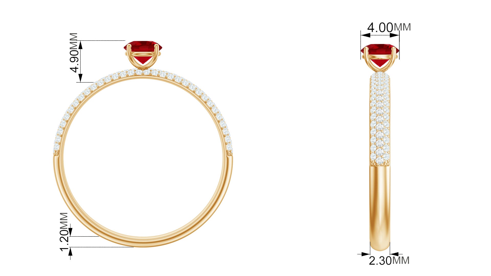 Rosec Jewels-Lab-Created Ruby Solitaire Ring with Diamond Side Stones