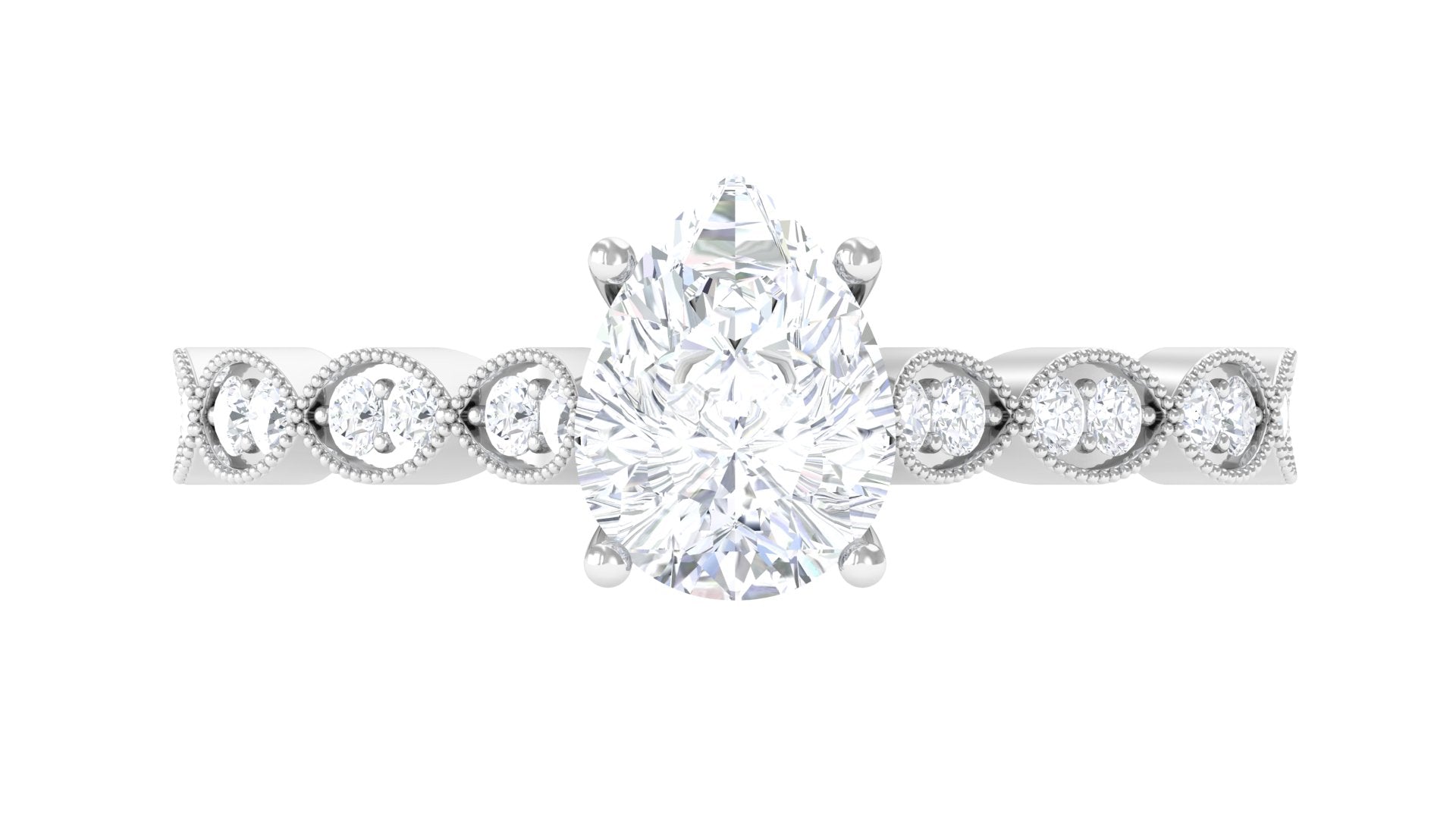 Pear Shape Lab Grown Diamond Scalloped Solitaire Ring Lab Grown Diamond - ( EF-VS ) - Color and Clarity - Rosec Jewels