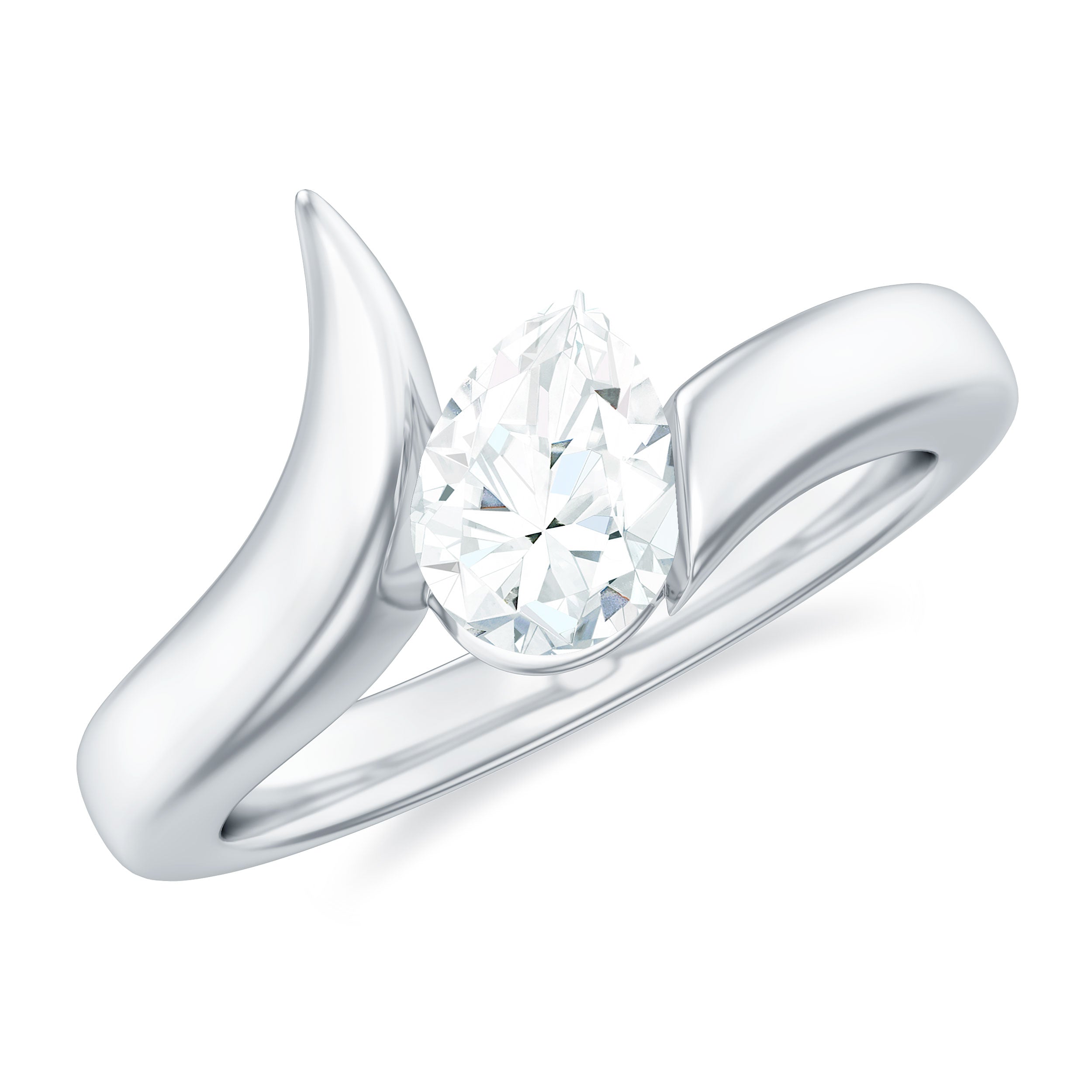 Pear Shape Lab Grown Diamond Solitaire Bypass Ring Lab Grown Diamond - ( EF-VS ) - Color and Clarity - Rosec Jewels