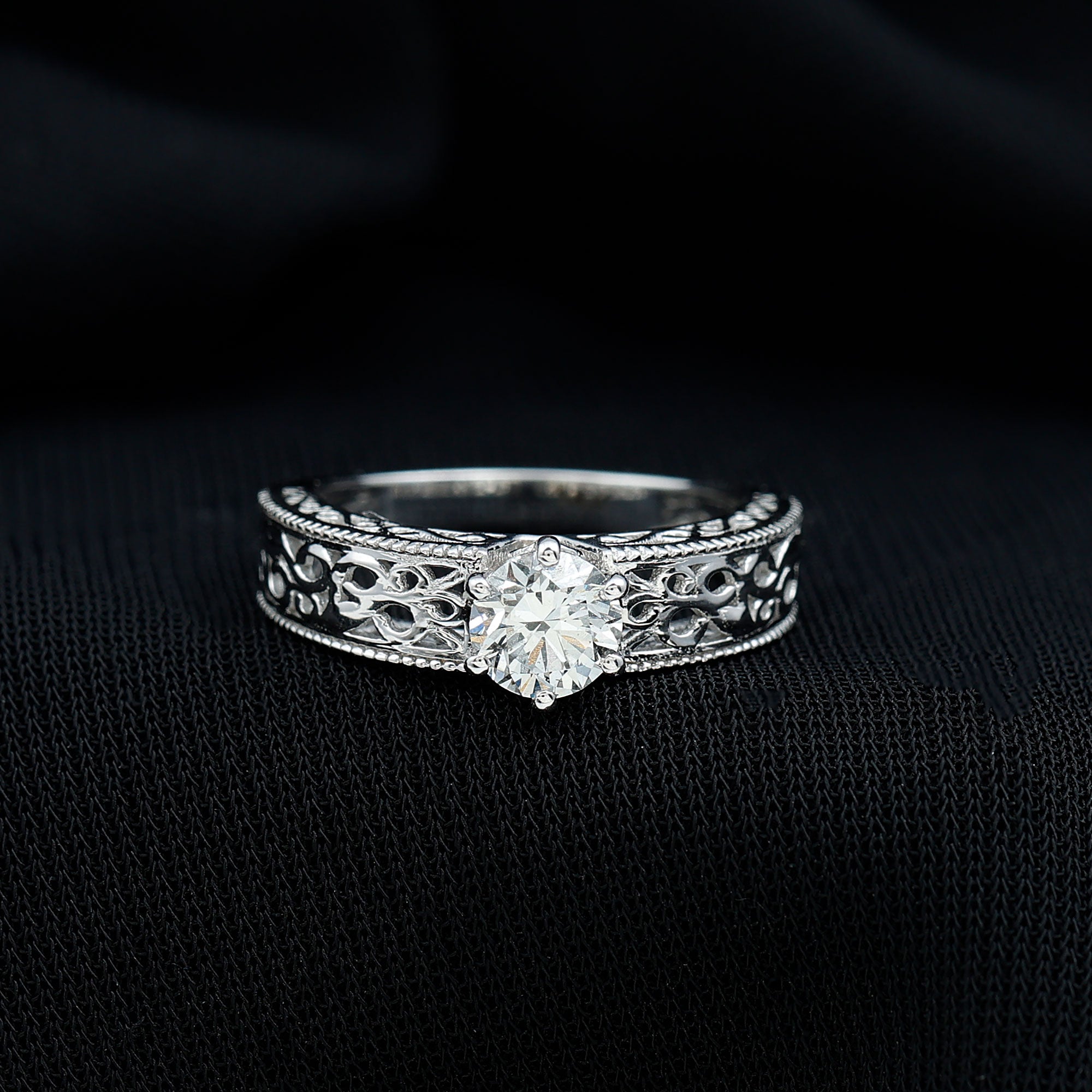 Vintage Inspired Solitaire Lab Grown Diamond Filigree Ring Lab Grown Diamond - ( EF-VS ) - Color and Clarity - Rosec Jewels