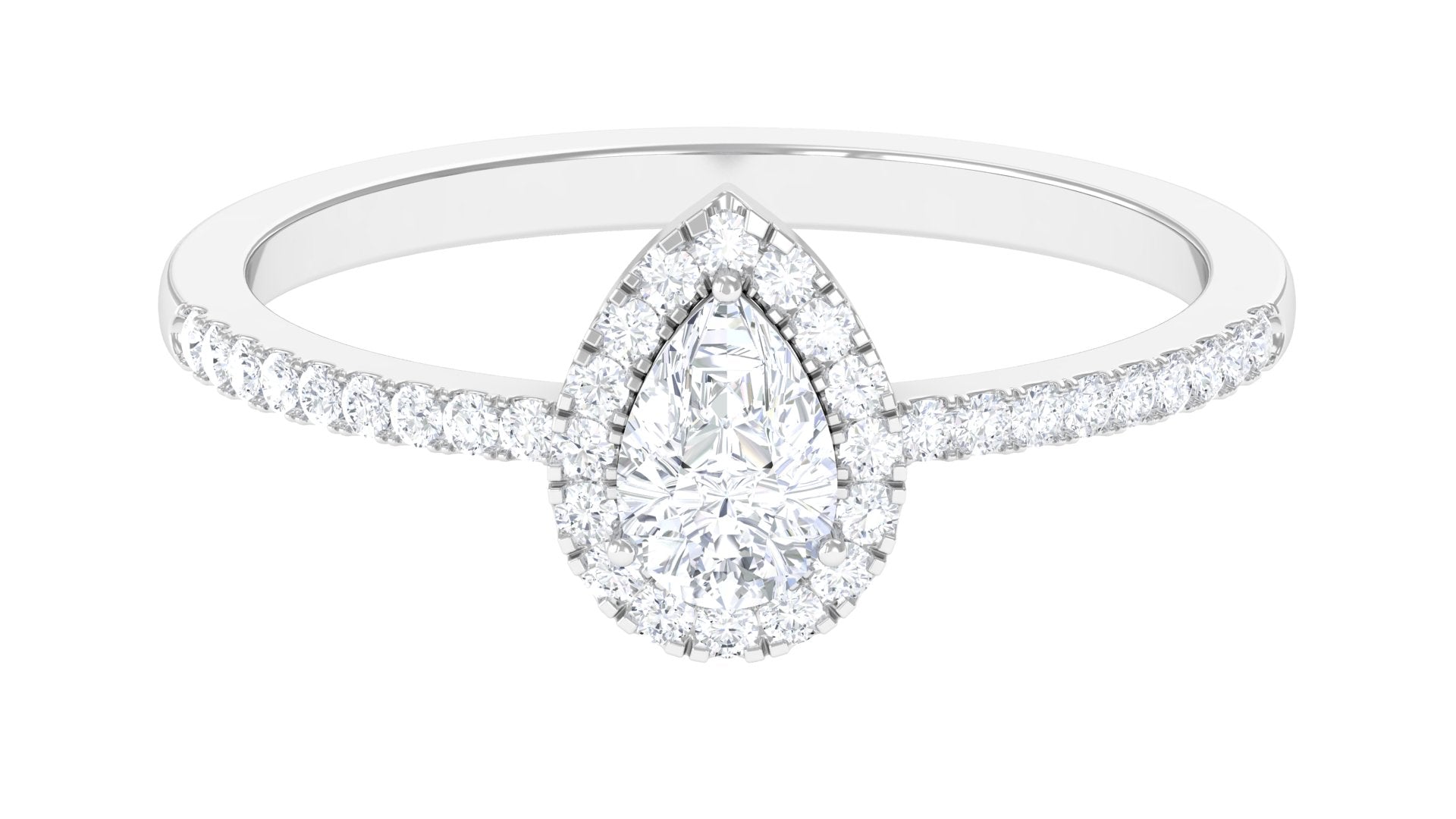 Simple Lab Grown Diamond Teardrop Ring with Halo Lab Grown Diamond - ( EF-VS ) - Color and Clarity - Rosec Jewels