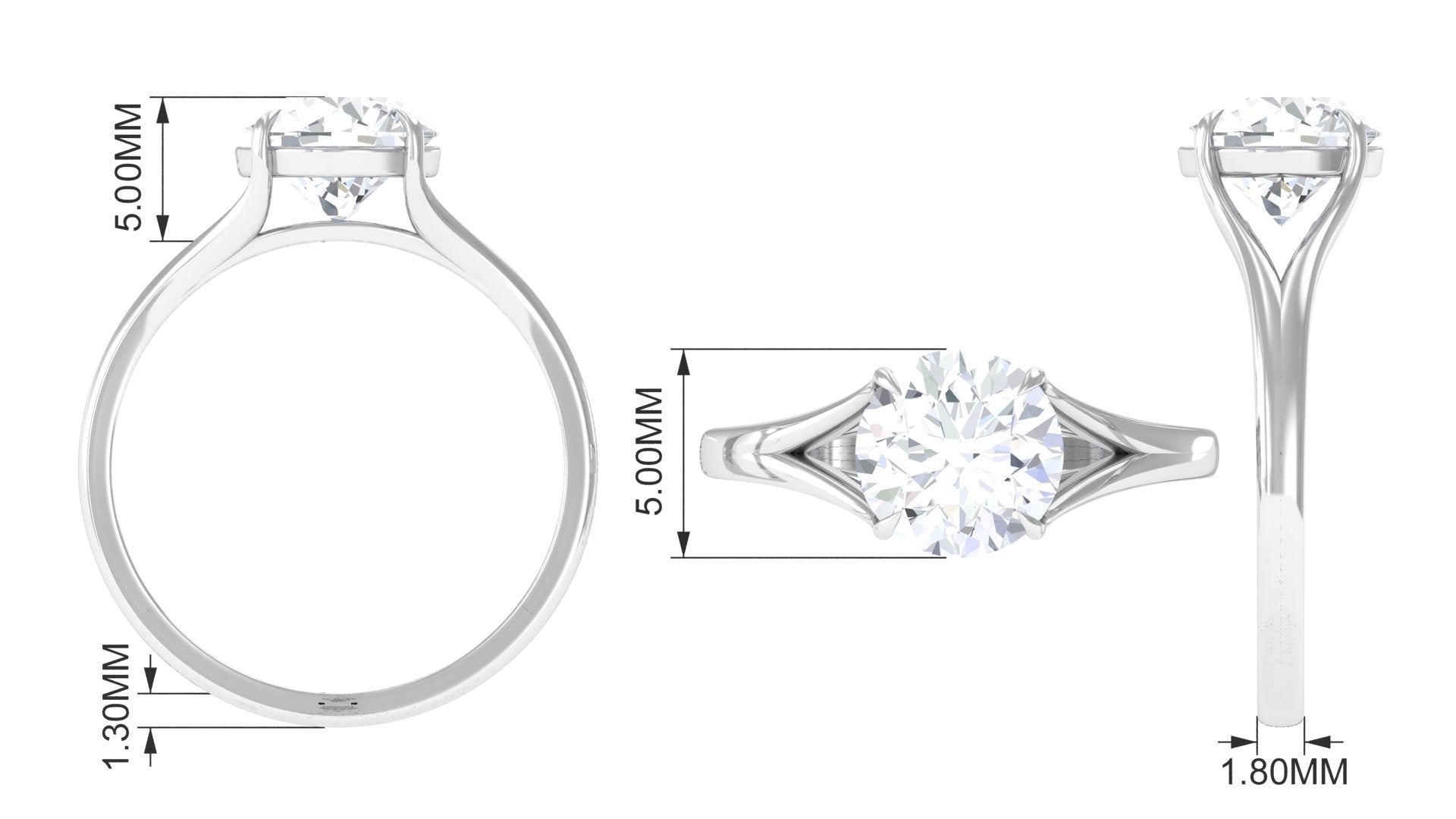 Claw Set Solitaire Lab Grown Diamond Ring in Split Shank Lab Grown Diamond - ( EF-VS ) - Color and Clarity - Rosec Jewels