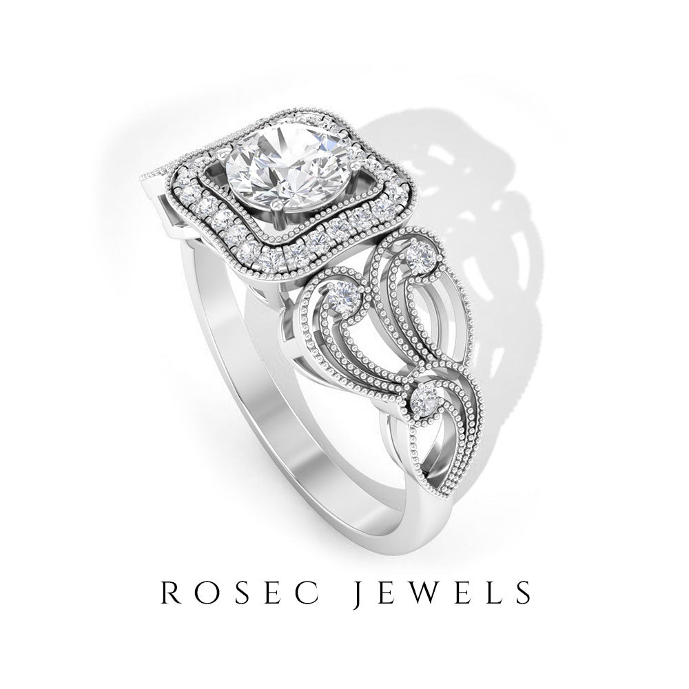 Lab Grown Diamond Vintage Inspired Engagement Ring Lab Grown Diamond - ( EF-VS ) - Color and Clarity - Rosec Jewels