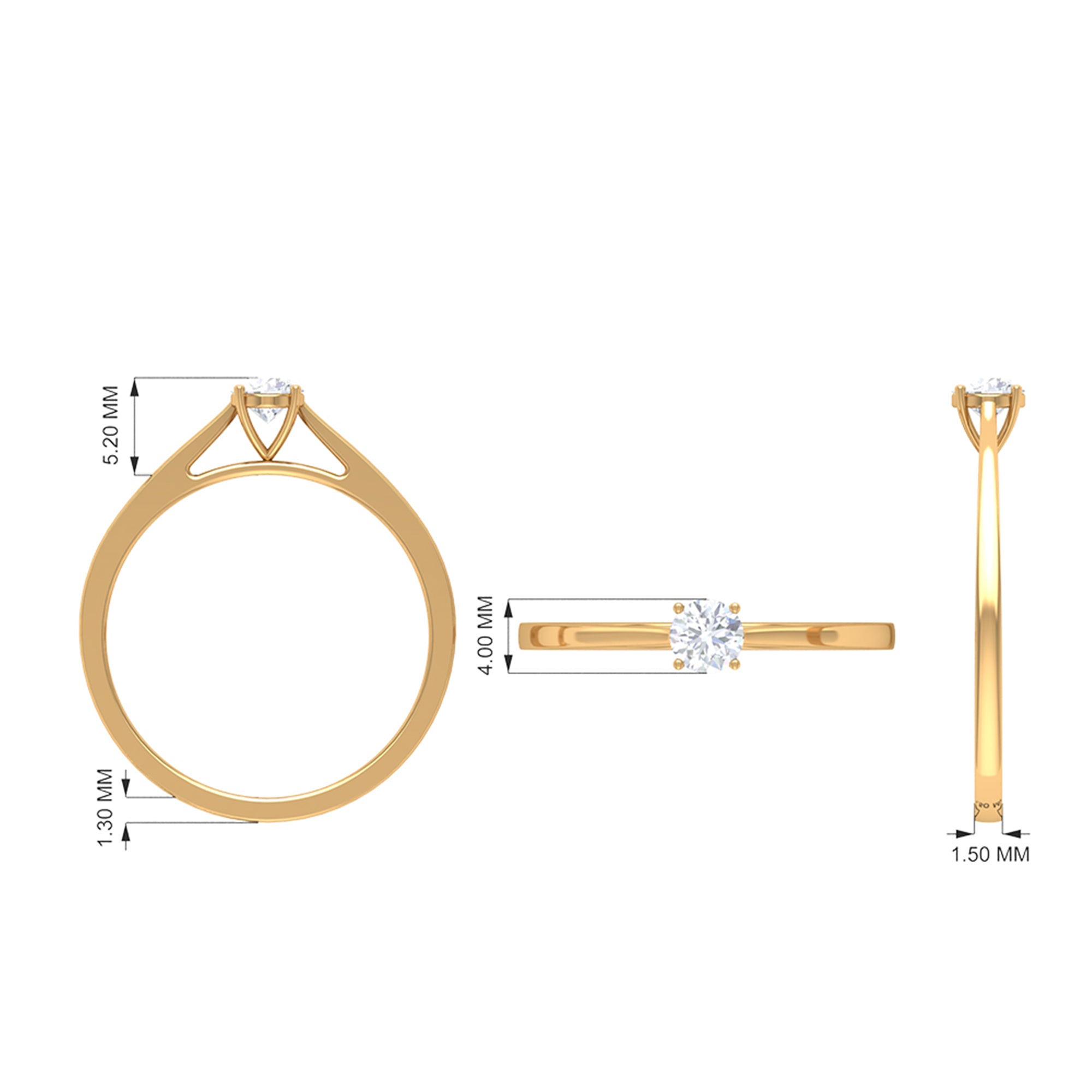 Minimal Round Lab Grown Diamond Solitaire Ring Lab Grown Diamond - ( EF-VS ) - Color and Clarity - Rosec Jewels