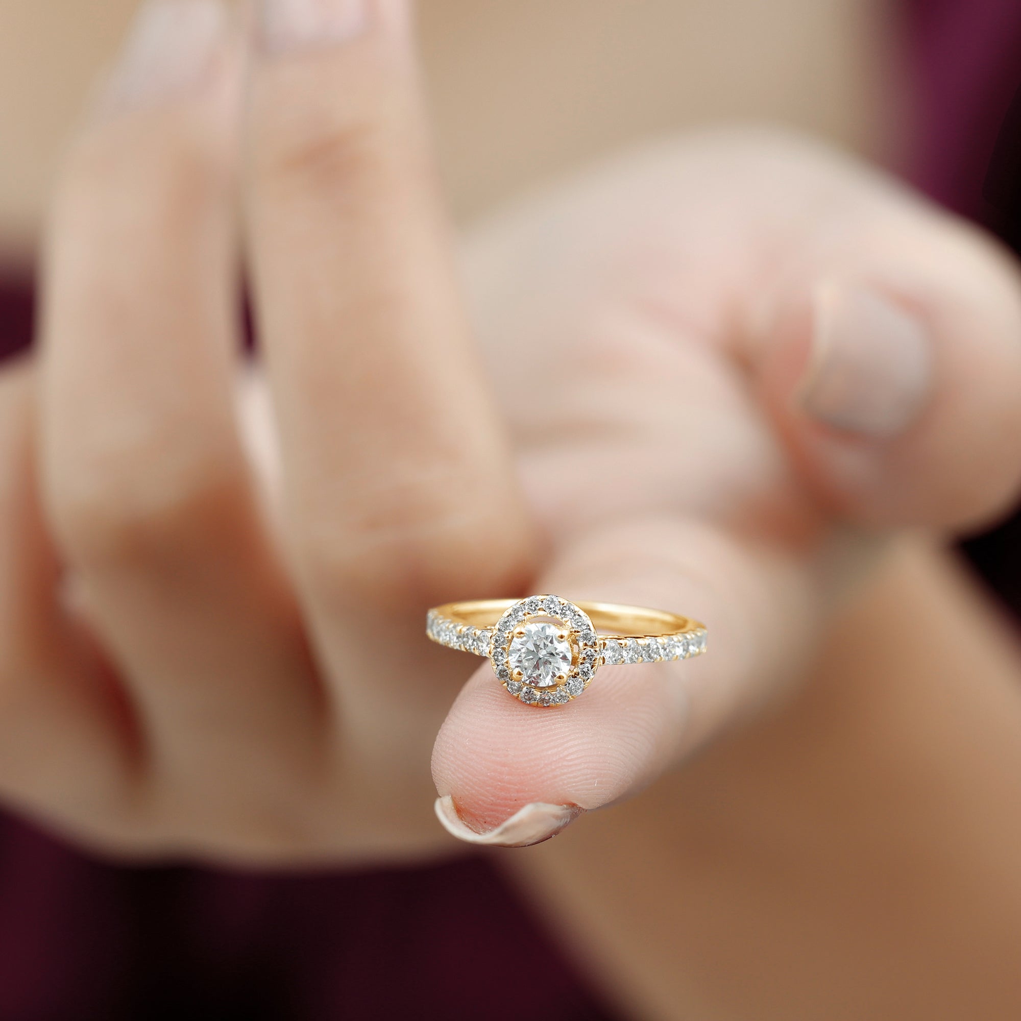 Minimal Lab Grown Diamond Promise Ring with Halo Lab Grown Diamond - ( EF-VS ) - Color and Clarity - Rosec Jewels