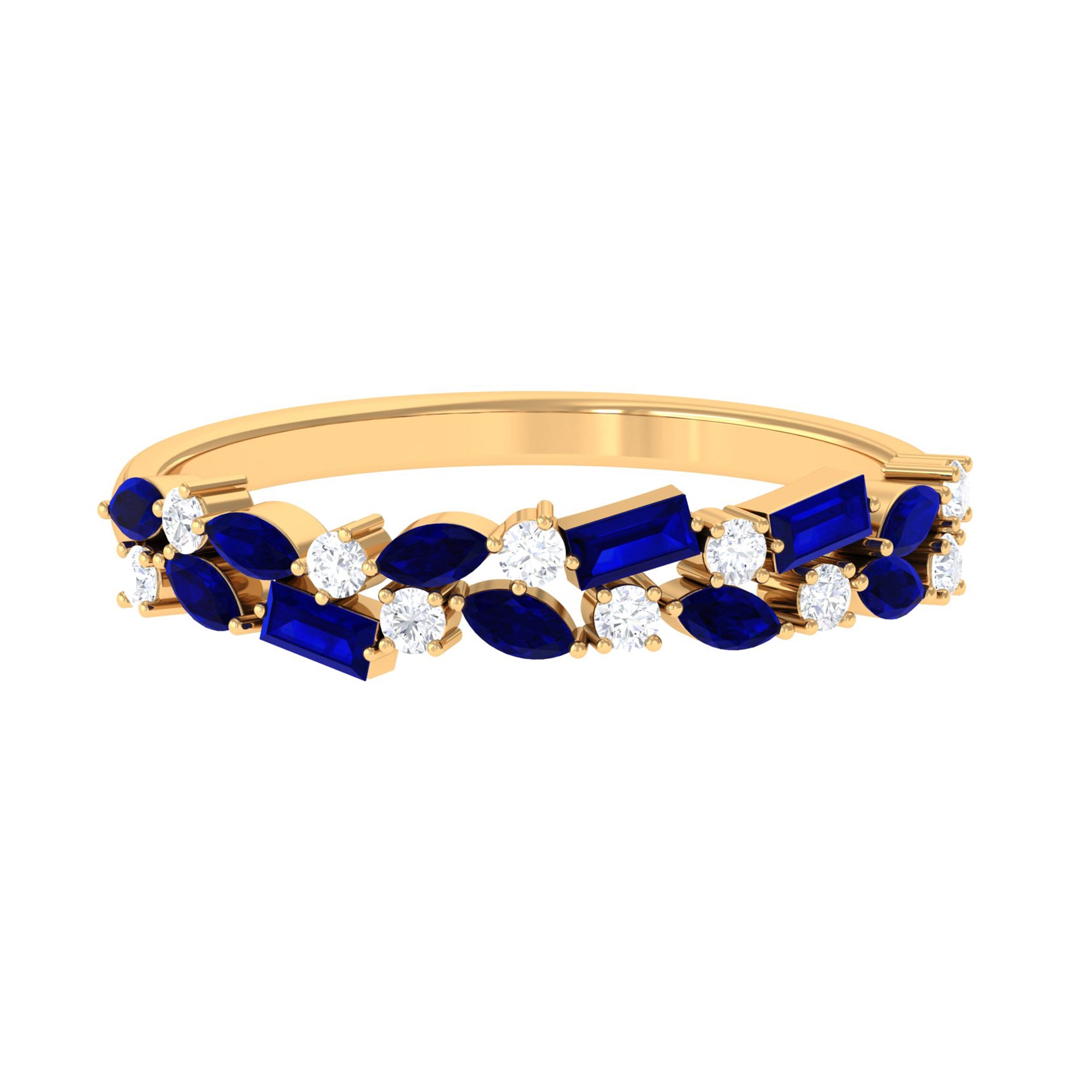 Rosec Jewels-Natural Blue Sapphire Diamond Half Eternity Anniversary Band Ring