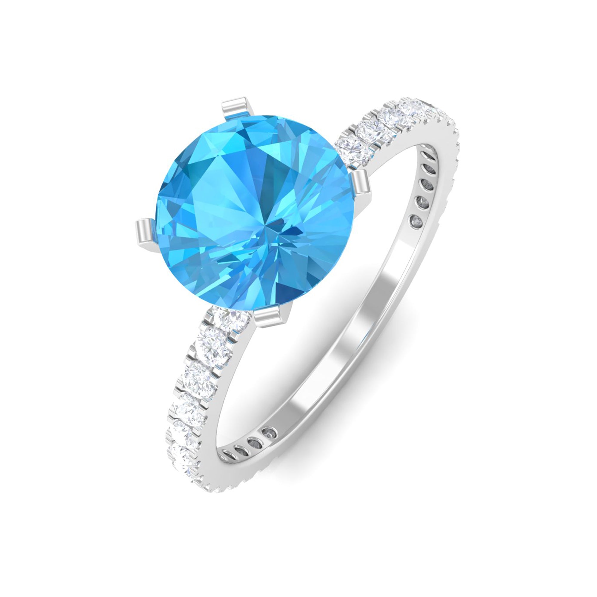 2.75 CT Swiss Blue Topaz Solitaire Ring with Diamond Side Stones Swiss Blue Topaz - ( AAA ) - Quality - Rosec Jewels