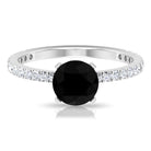 2 CT Created Black Diamond Solitaire Ring with Side Stones Lab Created Black Diamond - ( AAAA ) - Quality - Rosec Jewels