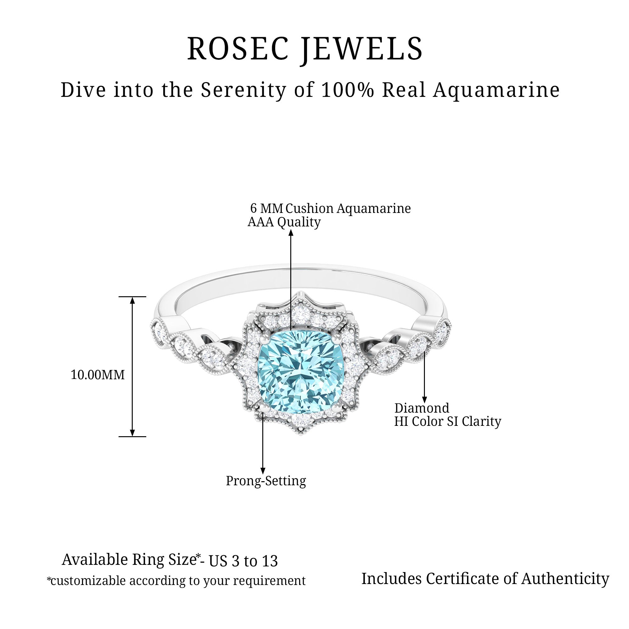 3.25 CT Shared Prong Set Aquamarine Eternity Ring Aquamarine - ( AAA ) - Quality - Rosec Jewels