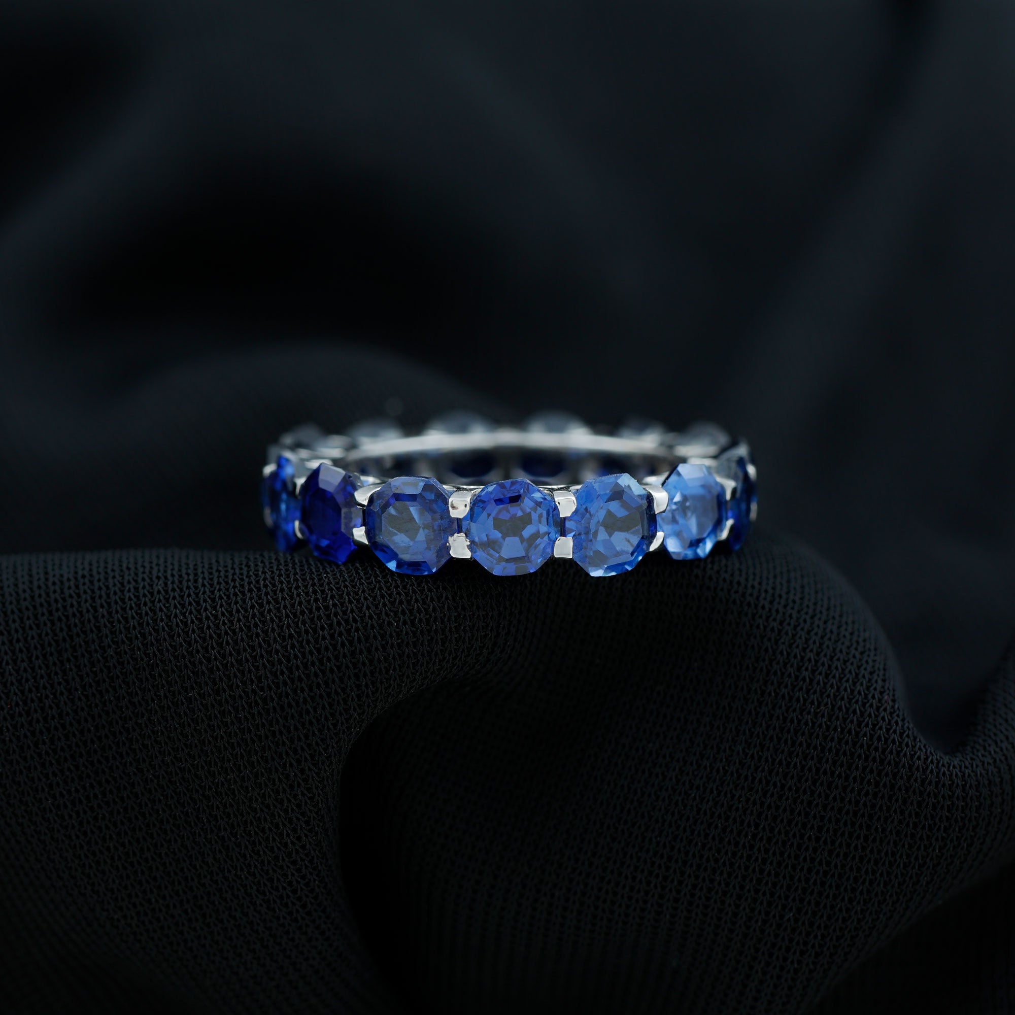 Octagon Cut Lab Grown Blue Sapphire Eternity Band Ring Lab Created Blue Sapphire - ( AAAA ) - Quality - Rosec Jewels