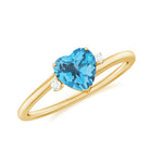 Real Swiss Blue Topaz Heart Solitaire Promise Ring with Diamond Swiss Blue Topaz - ( AAA ) - Quality - Rosec Jewels