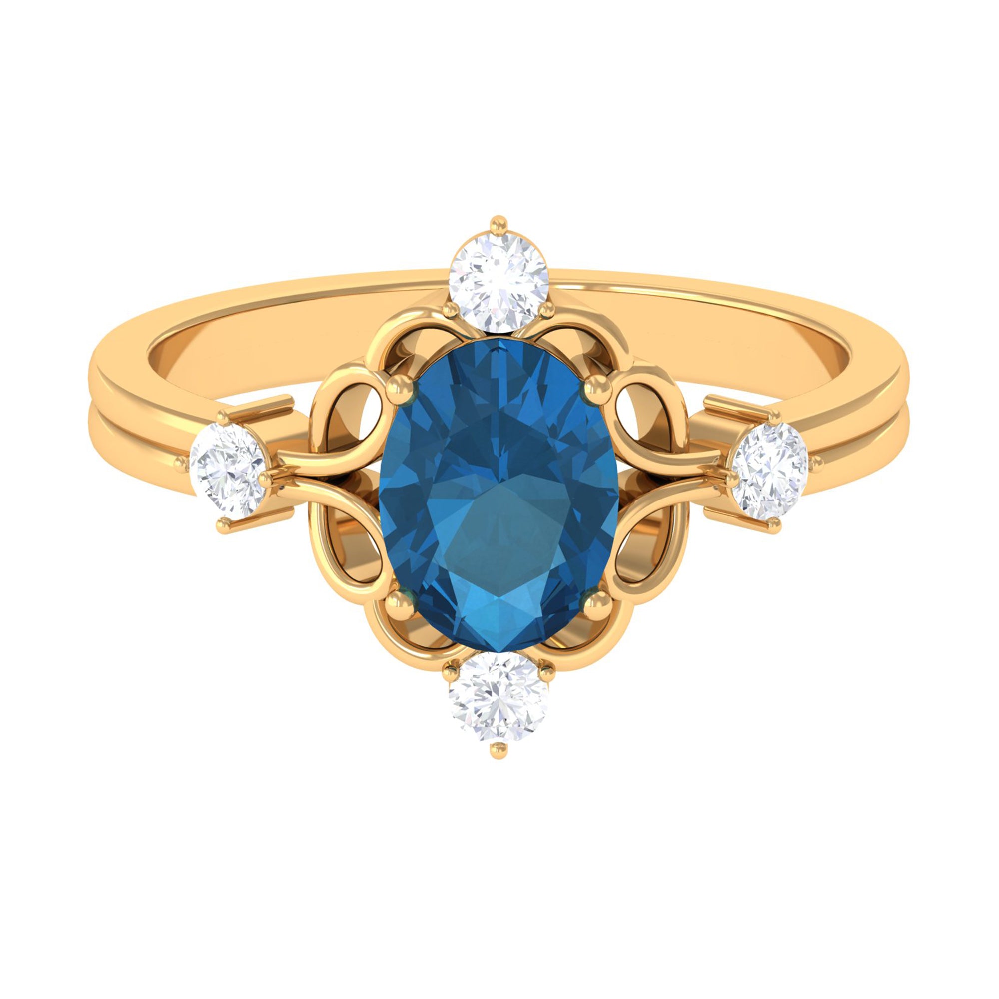 Oval London Blue Topaz and Diamond Cocktail Engagement Ring London Blue Topaz - ( AAA ) - Quality - Rosec Jewels