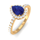 Created Blue Sapphire Teardrop Engagement Ring with Diamond Halo Lab Created Blue Sapphire - ( AAAA ) - Quality - Rosec Jewels