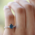 1.25 CT Teardrop London Blue Topaz Solitaire Ring with Diamond London Blue Topaz - ( AAA ) - Quality - Rosec Jewels