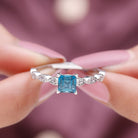 1 CT Princess Cut London Blue Topaz Solitaire Ring with Diamond London Blue Topaz - ( AAA ) - Quality - Rosec Jewels