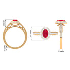 Oval Created Ruby and Diamond Double Halo Engagement Ring Lab Created Ruby - ( AAAA ) - Quality - Rosec Jewels