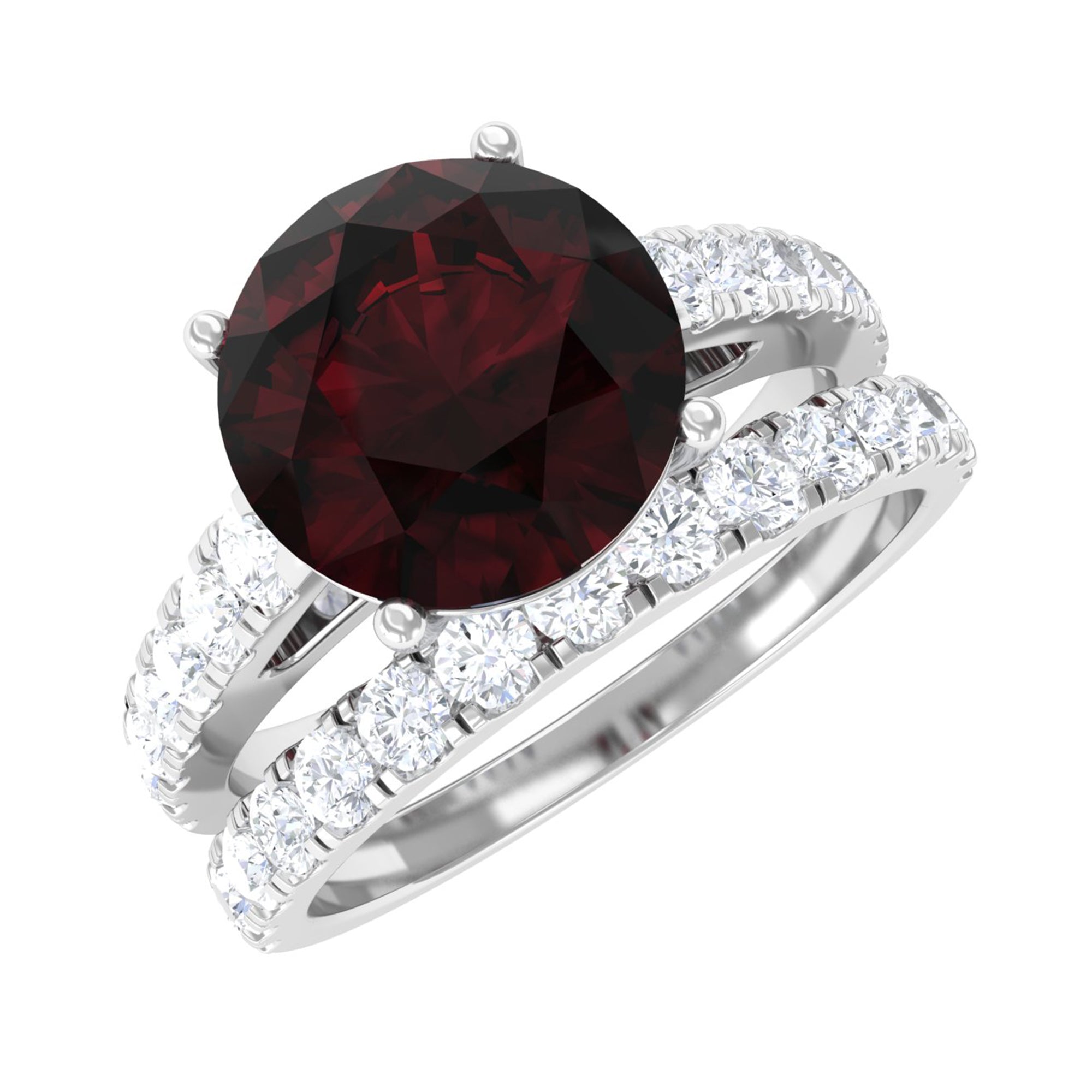 2.75 CT Solitaire Garnet Engagement Ring Set with Diamond Garnet - ( AAA ) - Quality - Rosec Jewels