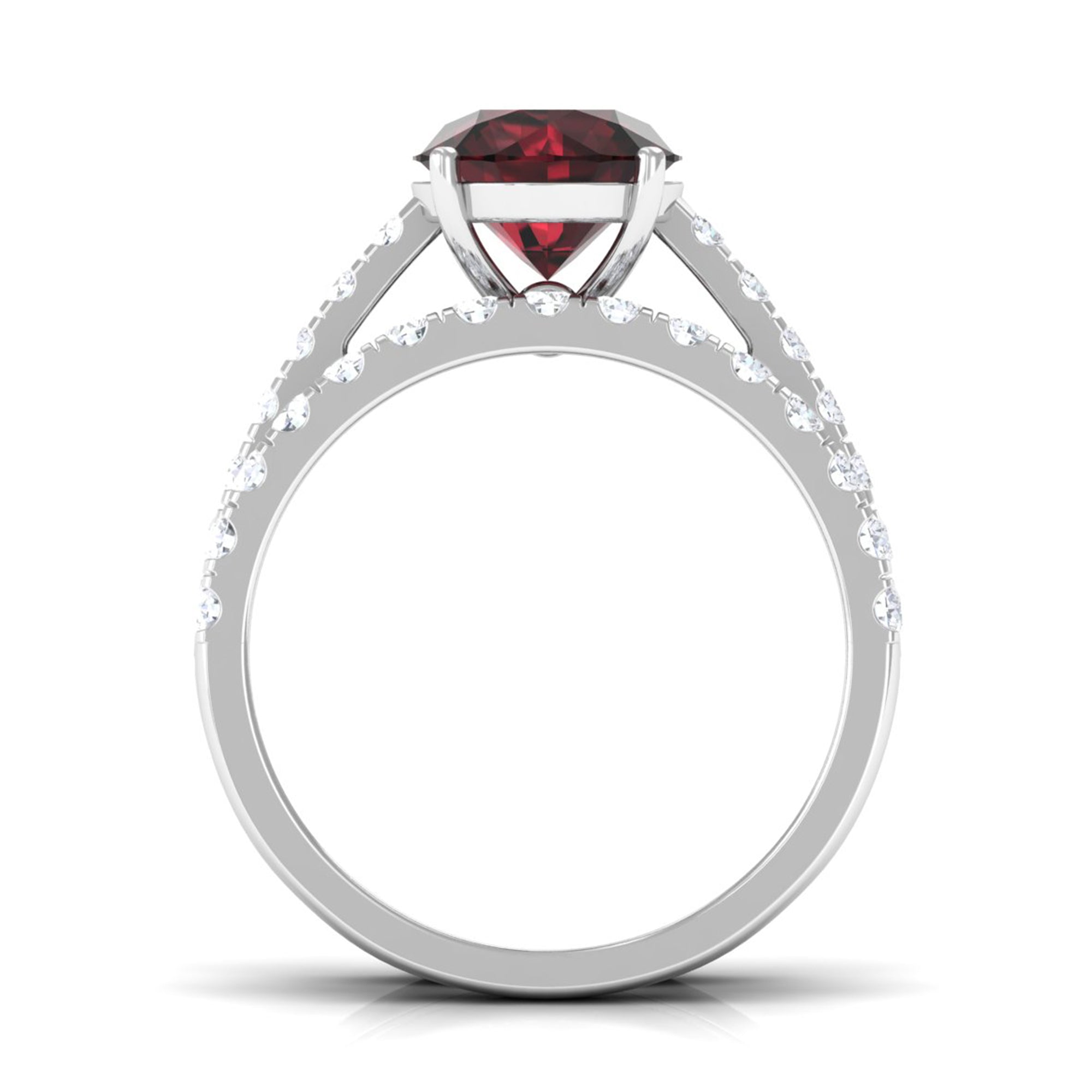 2.75 CT Solitaire Garnet Engagement Ring Set with Diamond Garnet - ( AAA ) - Quality - Rosec Jewels