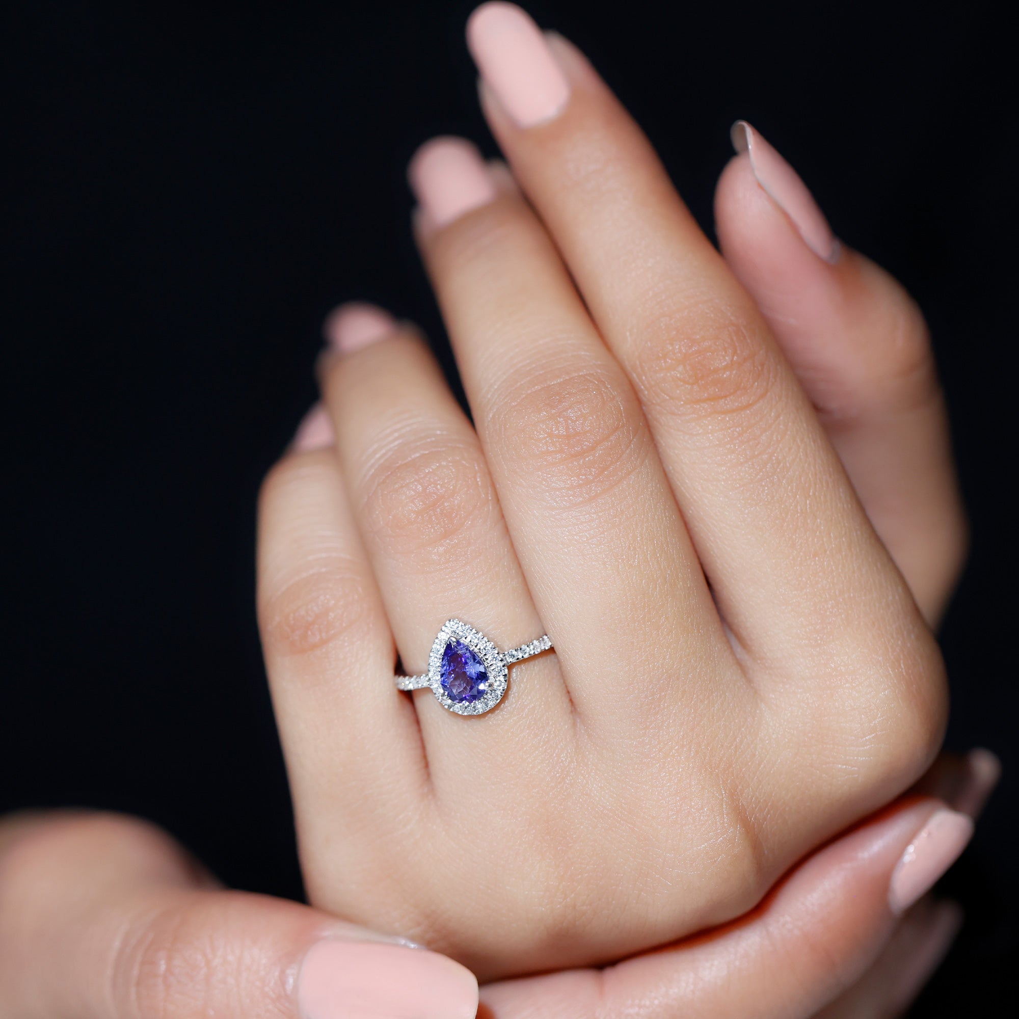 Pear Shaped Tanzanite Halo Engagement Ring with Diamond Tanzanite - ( AAA ) - Quality - Rosec Jewels