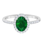 Oval Lab Grown Emerald Halo Engagement Ring with Diamond Lab Created Emerald - ( AAAA ) - Quality - Rosec Jewels