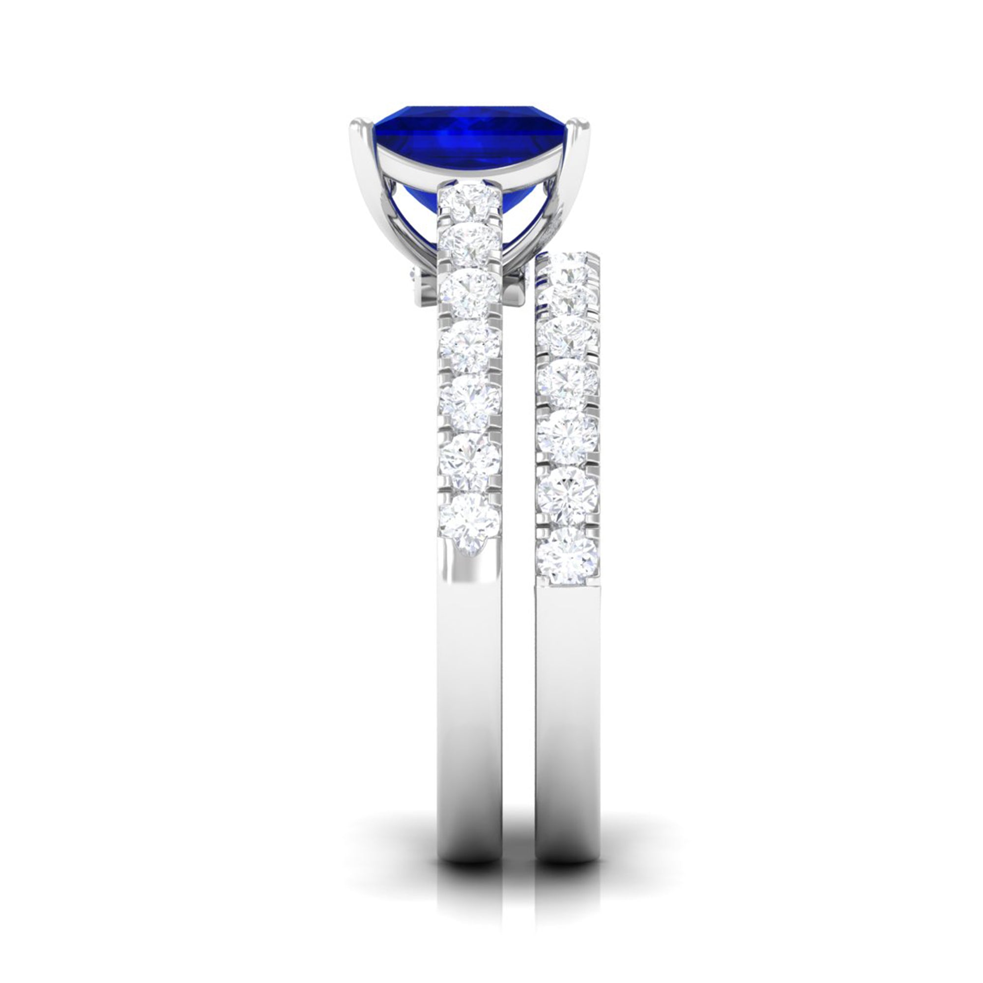 Princess Cut Lab Grown Blue Sapphire Solitaire Ring Set with Moissanite Lab Created Blue Sapphire - ( AAAA ) - Quality - Rosec Jewels