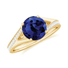 Lab Grown Blue Sapphire Solitaire Engagement Ring with Diamond Split Shank Lab Created Blue Sapphire - ( AAAA ) - Quality - Rosec Jewels