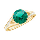 Split Shank Created Emerald Solitaire Ring with Diamond Lab Created Emerald - ( AAAA ) - Quality - Rosec Jewels