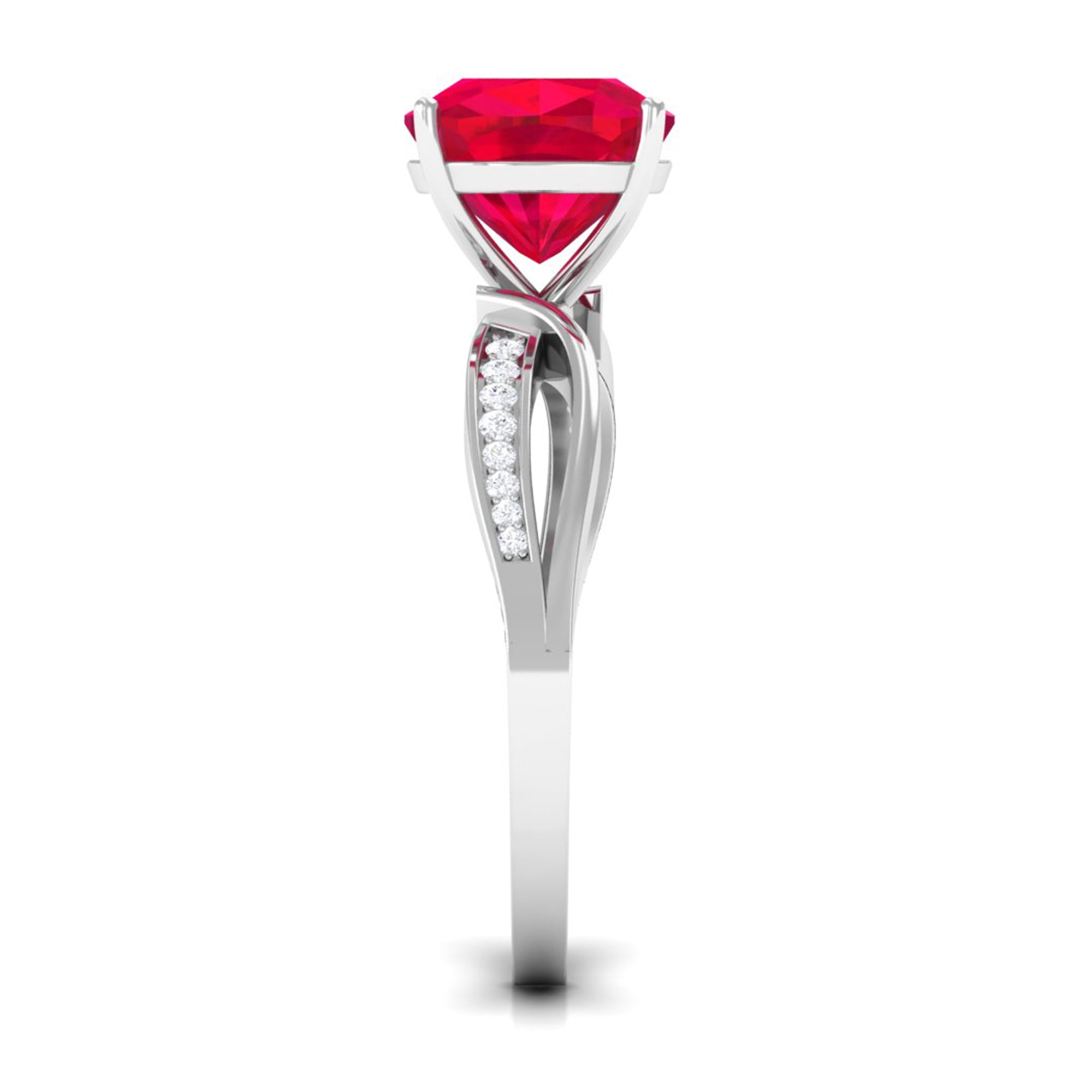 Infinity Shank Cushion Cut Created Ruby Engagement Ring with Diamond Lab Created Ruby - ( AAAA ) - Quality - Rosec Jewels