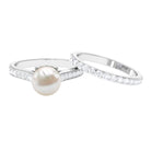 Classic Freshwater Pearl and Moissanite Wedding Ring Set Freshwater Pearl - ( AAA ) - Quality - Rosec Jewels