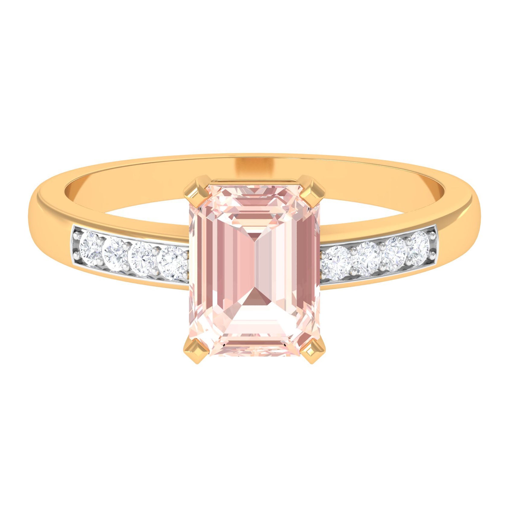 2 CT Emerald Cut Morganite Classic Solitaire Ring with Diamond Morganite - ( AAA ) - Quality - Rosec Jewels