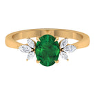 Claw Set Oval shape Emerald Solitaire Ring with Marquise Diamond Trio Emerald - ( AAA ) - Quality - Rosec Jewels