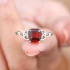 Asscher Cut Solitaire Garnet Celtic Knot Ring in Gold Garnet - ( AAA ) - Quality - Rosec Jewels