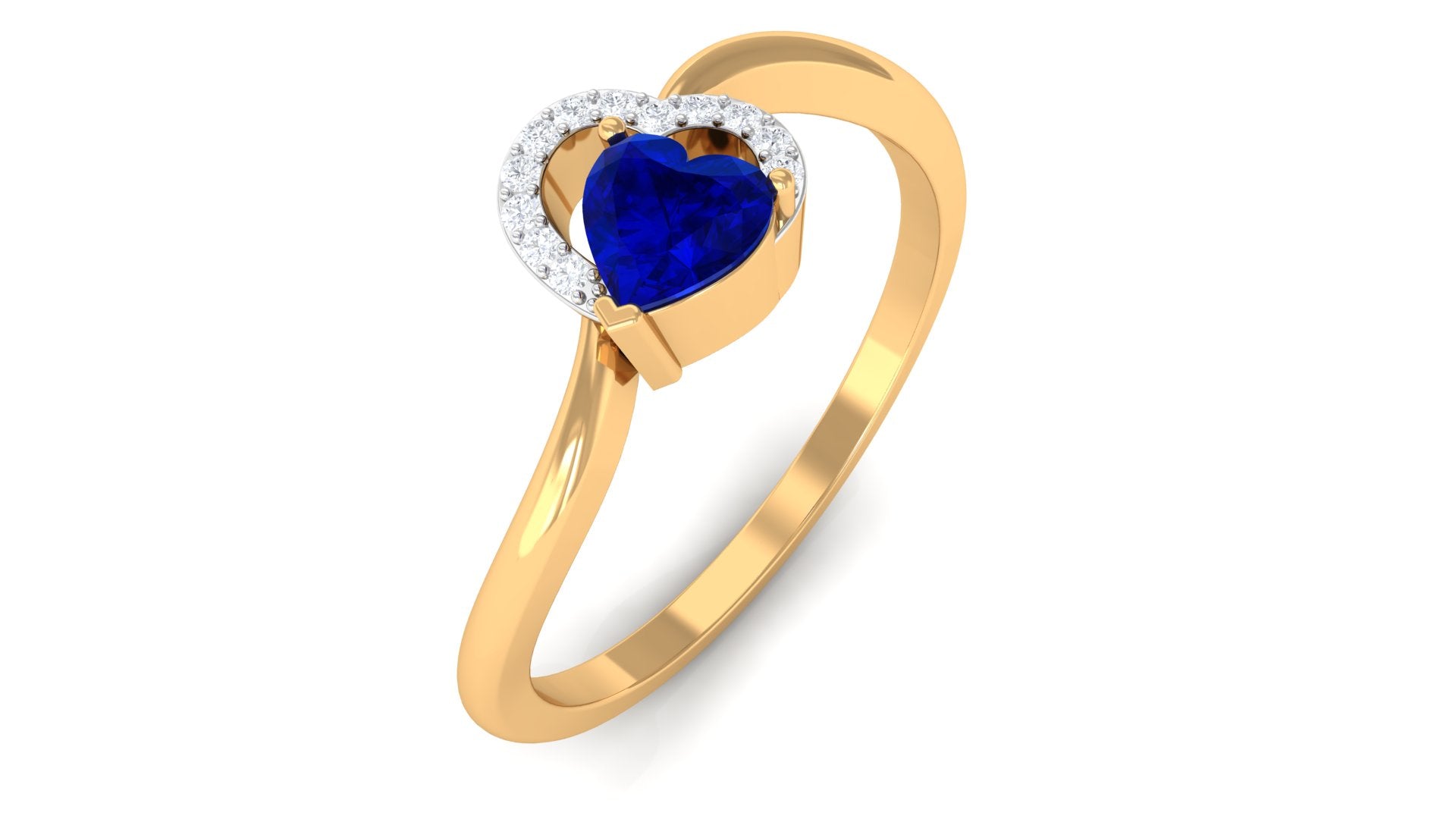 Heart Shape Blue Sapphire and Diamond Twisted Promise Ring Blue Sapphire - ( AAA ) - Quality - Rosec Jewels