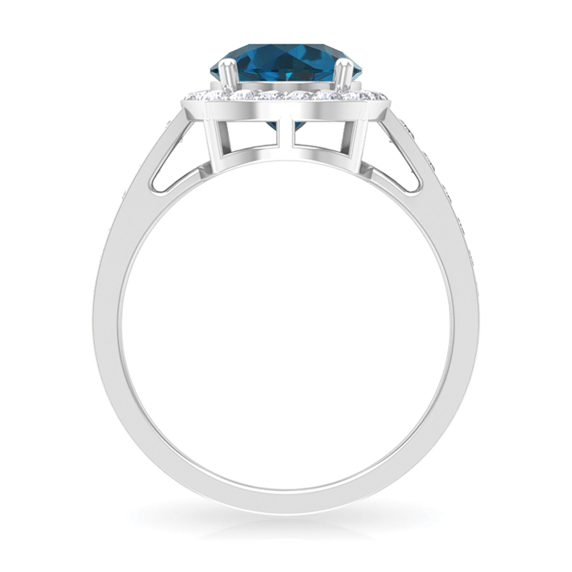 Round London Blue Topaz Classic Halo Ring with Diamond London Blue Topaz - ( AAA ) - Quality - Rosec Jewels