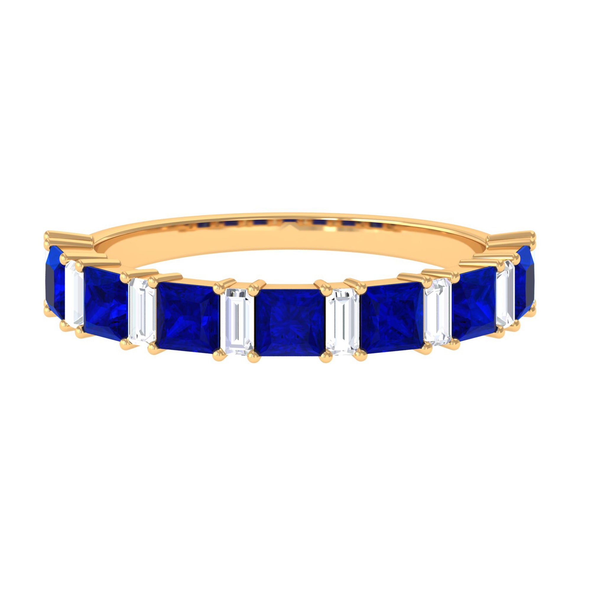 Princess Cut Lab Grown Blue Sapphire Half Eternity Ring with Diamond Lab Created Blue Sapphire - ( AAAA ) - Quality - Rosec Jewels